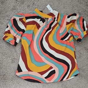 New York & Company Multicolor Puff Sleeve Blouse